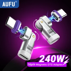 AUFU 16Pin Magnetic USB C Male to USB C Female Adapter 180 Degree 240W Fast Charging Type C Adapter for Iphone16 15 Macbook Pro