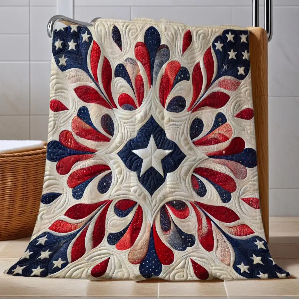 1pc Blank Blanket, Patriotic Themed American Style Quilted Square Blanket, Exquisitely Crafted Design Featuring White Stars, Dar