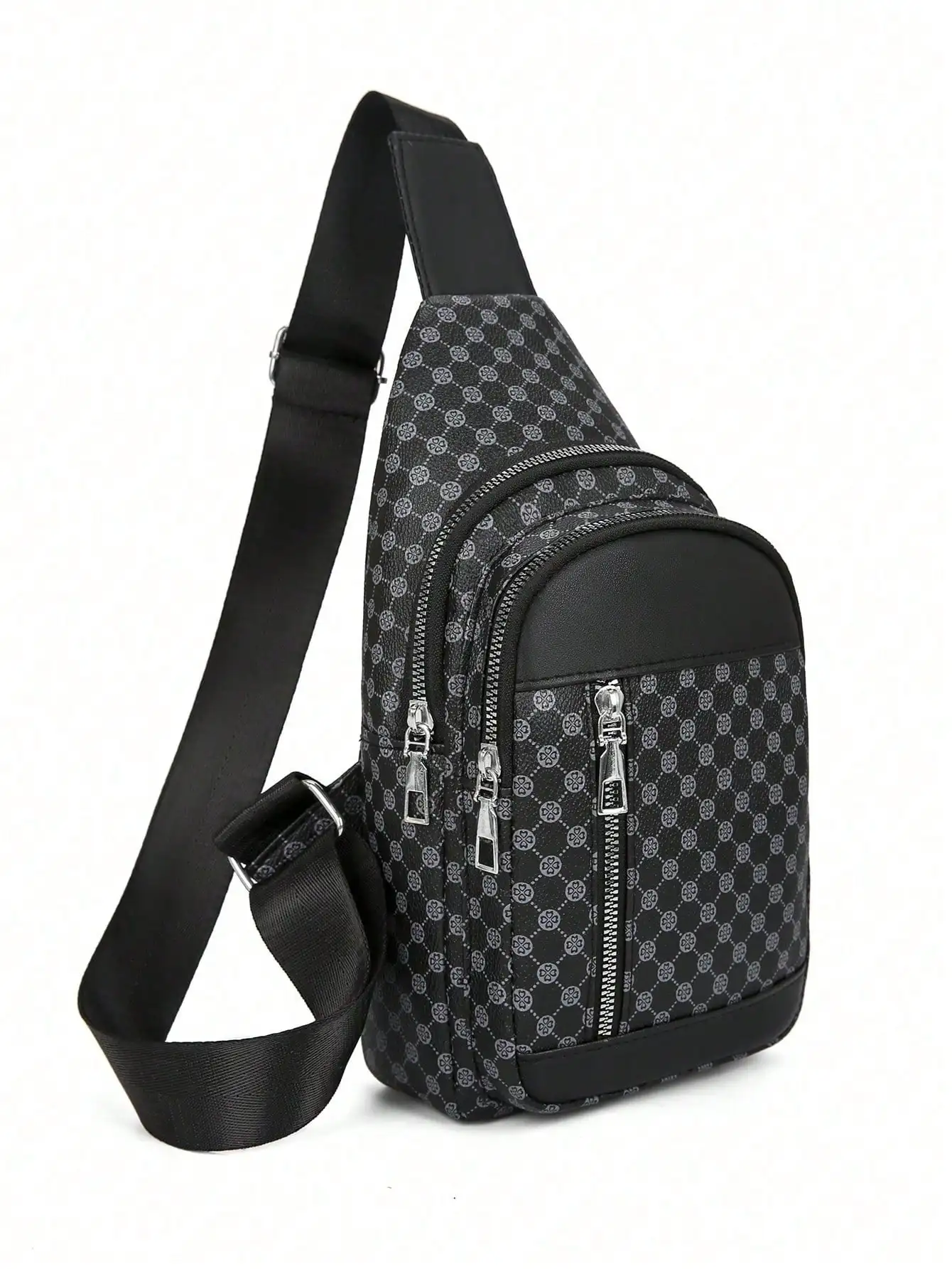 

Мужская сумка-слинг через плечо с геометрическим принтом, регулируемым ремнем, из искусственной кожи