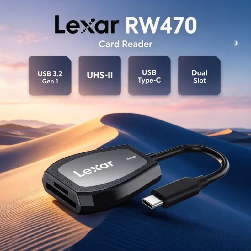 Lexar RW470 Dual Slot Card Reader USB 3.2 Gen 1 Type-C SD microSD UHS-II for Video Transfer