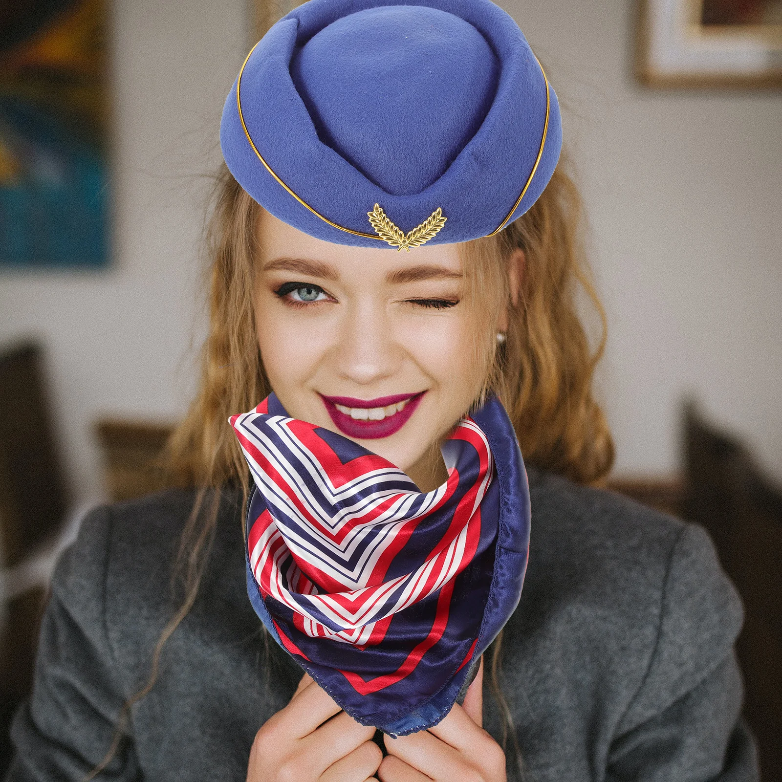 

1Set Flight Attendant Costume Accessories Stewardess Cosplay Hat Scarf Gloves for Cosplay Halloween Carnival Party