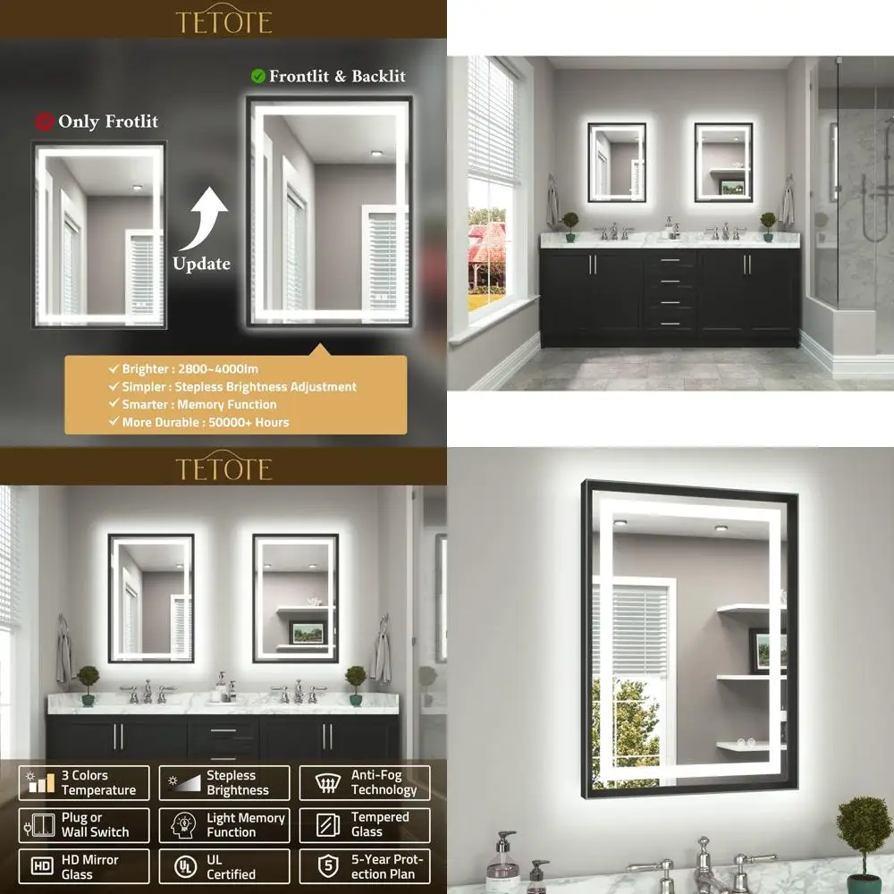 

30-inch LED Illuminated Vanity Mirror with Anti-Fog, 3 Color Temperatures, Wall-Mounted