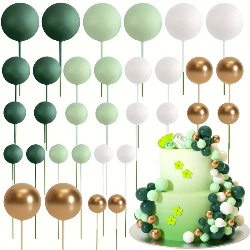 

32pcs Green Mini Cake Balls Cupcake Insert Flag Happy Birthday DIY Cake Topper Ornament Wedding Party Favors Birthday Cake Decor