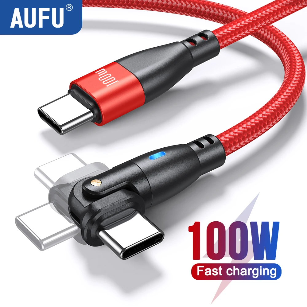 AUFU 180 Rotate USB C To Type C Cable PD 100W Fast Charging Charger Cable Data Cord For Macbook Xiaomi POCO Samsung USB-C Cable