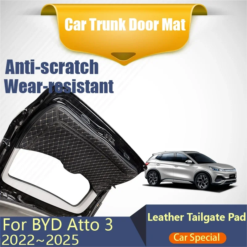 

Leather Car Rear Trunk Door Mat For BYD Atto 3 Yuan Plus 2022 2023 2024 2025 Anti-dirty Carpets Tailgate Pad Rug Car Accessories