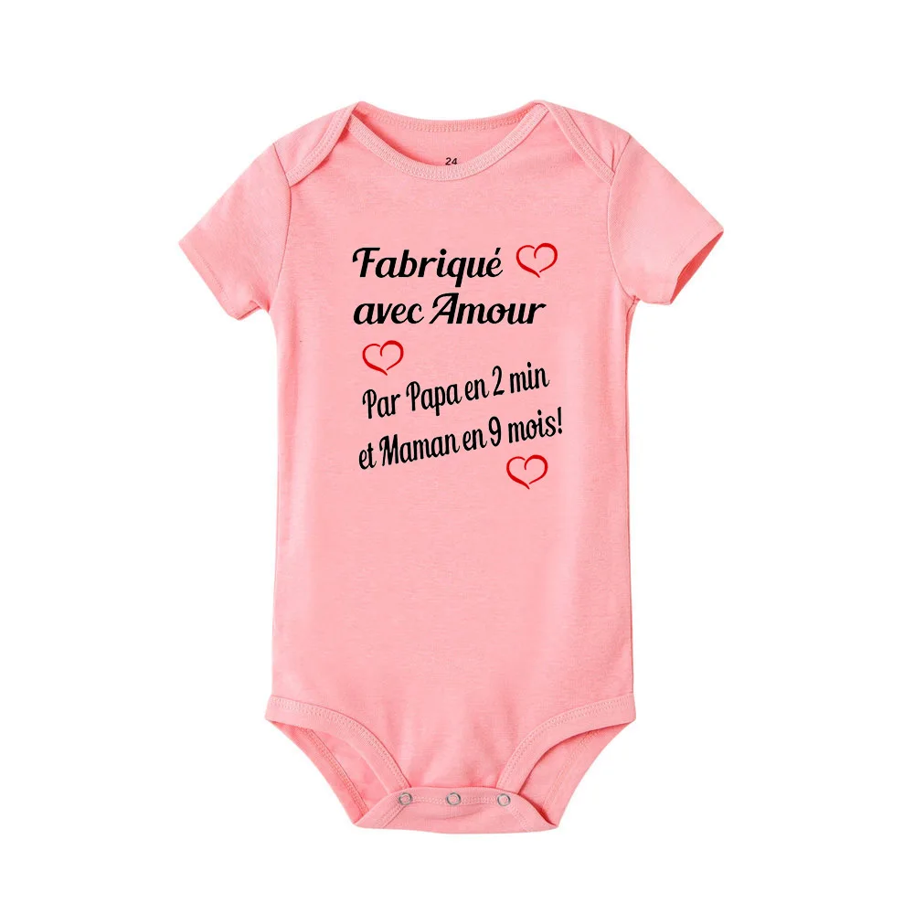 Made with Love Dad In 2 Min and Mom In 9 Months Baby Bodysuit Funny Newborn Toddler Jumpsuit Summer Clothes Infant Shower Gifts