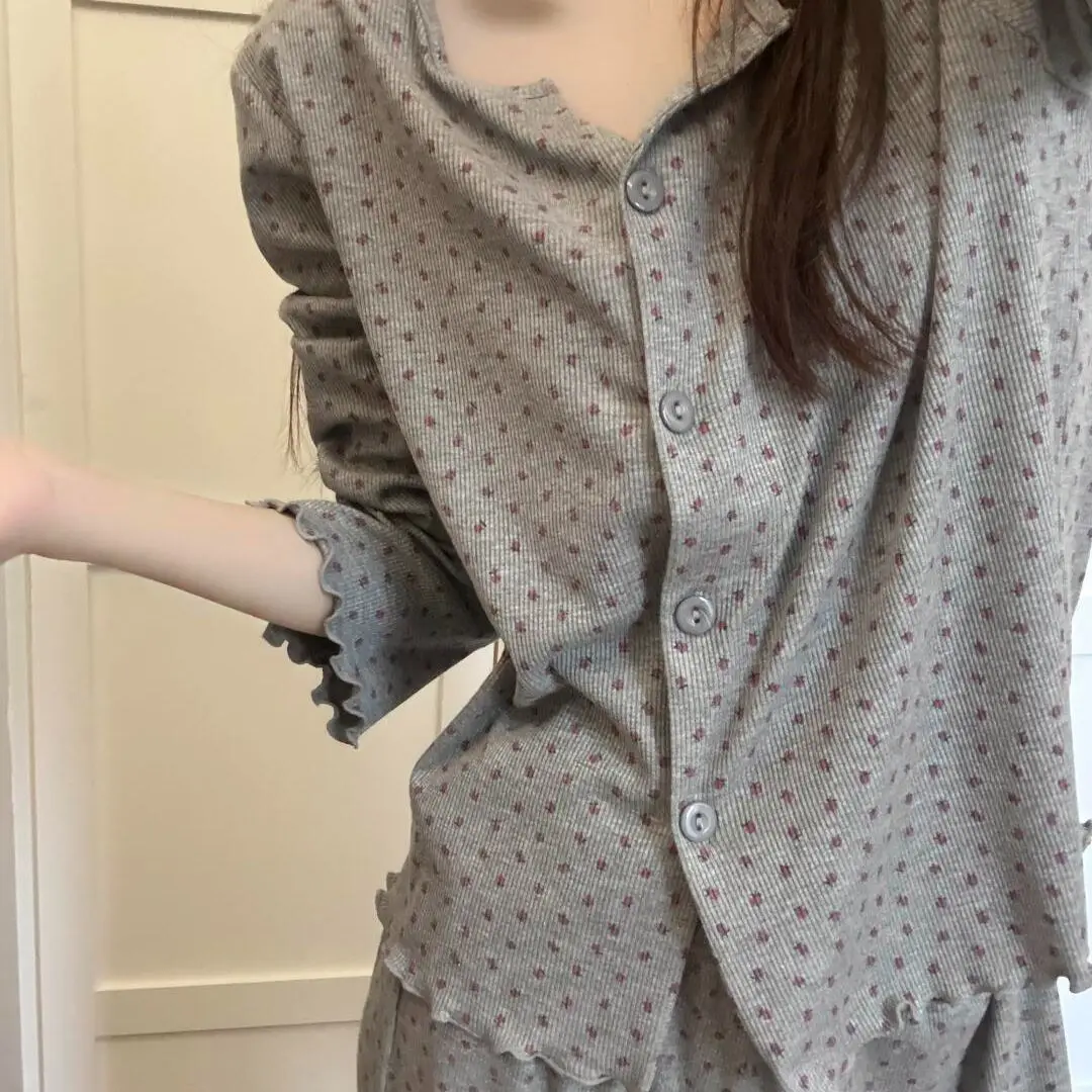 

Милые пижамы, весенне-осенний женский удобный комплект ночной рубашки, милая одежда для дома с длинными рукавами, повседневная домашняя одежда с v-образным вырезом, одежда для сна