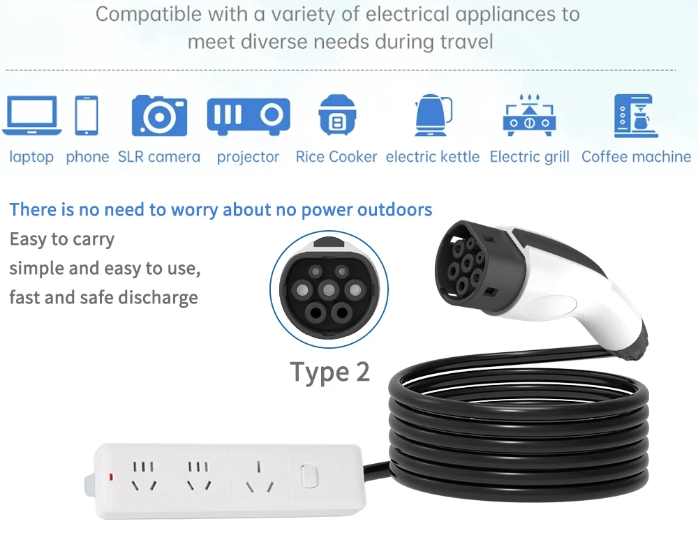 WUFEN AUS Exclusive Electric Car Type2 Discharger V2L Adapter Cable 16A 3.5kw 220v V2H EV Discharger For IEC 62196 Type BYD Cars