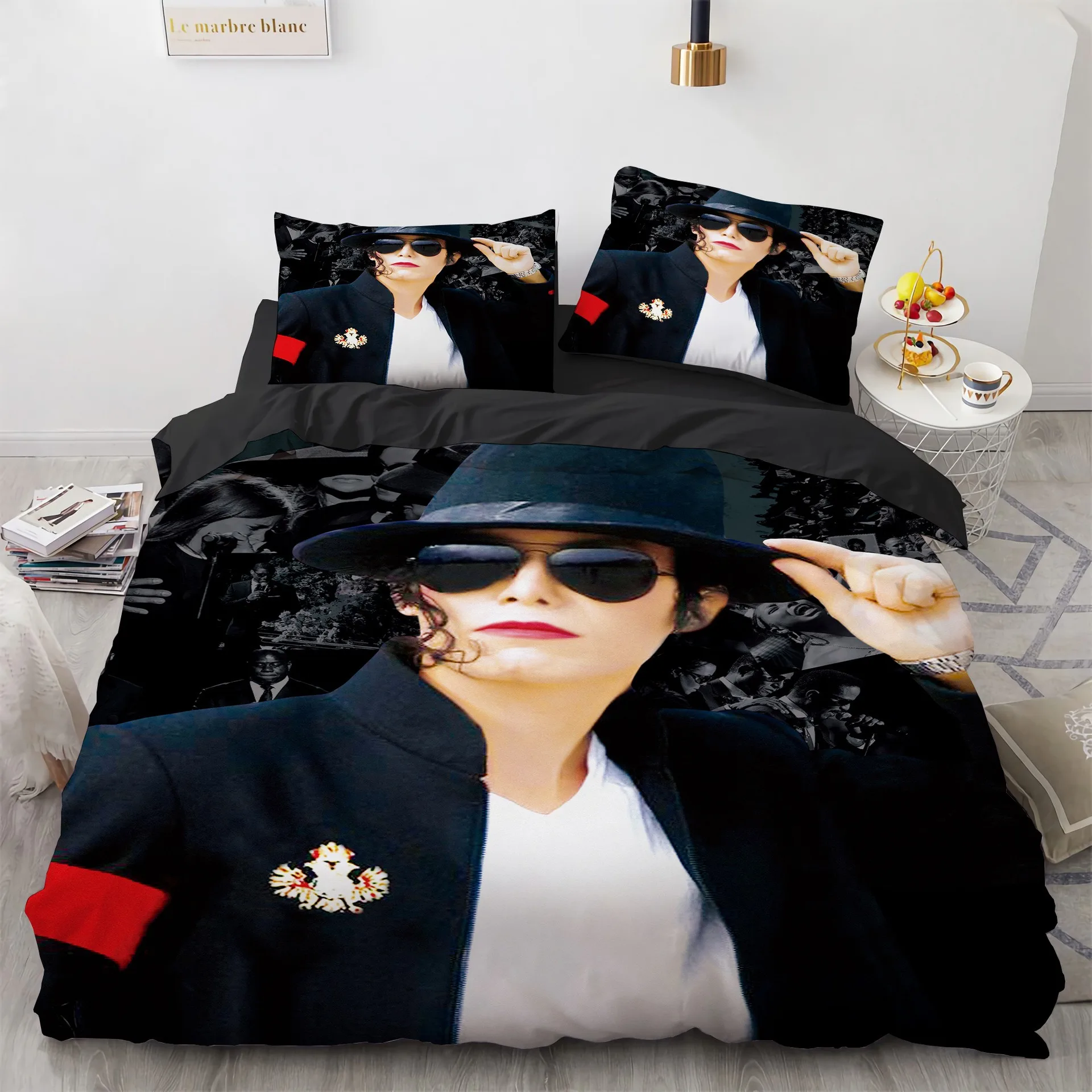 3D Printed Michael Jackson Bedding Set,Pink Quilt Duvet,Star Peripheral Family Decoration Home Warm Textile Cover Bedclothes Set