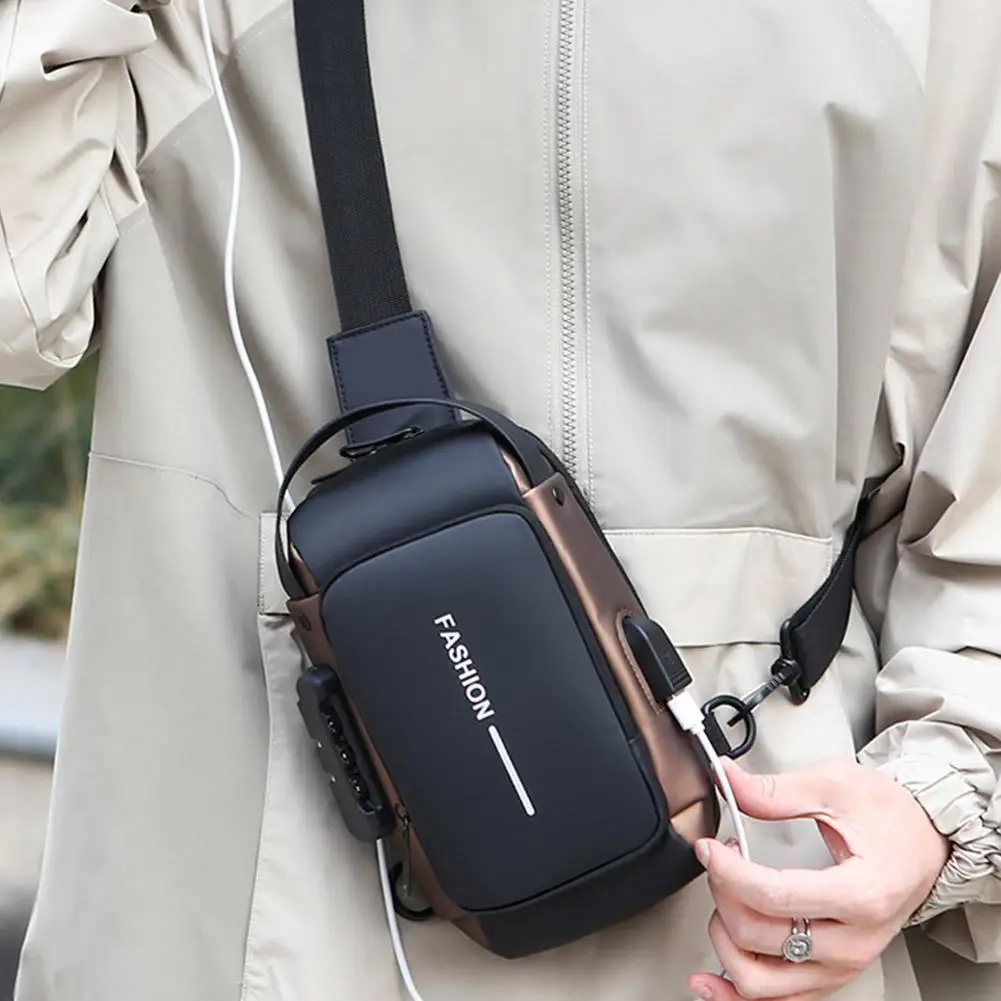 

With USB Interface Men Anti Theft Chest Bag Crossbody Bags Waterproof Sports Crossbody Bag Men's Sling Sports Pack