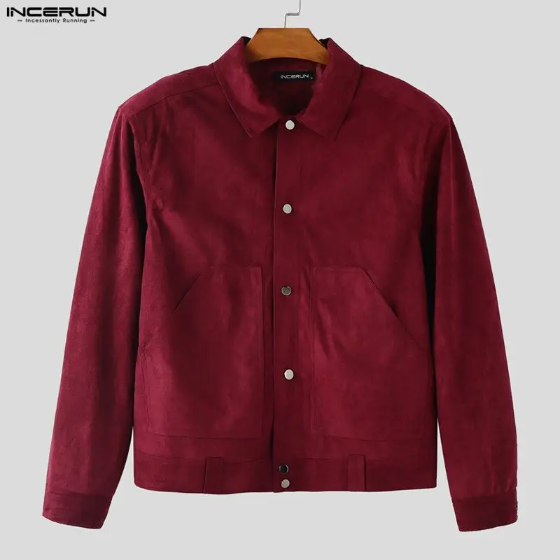 INCERUN الرجال السترات الصلبة التلبيب كم طويل زر الذكور معاطف الشارع الشهير جيوب ربيع الخريف موضة ملابس خارجية غير رسمية جاكيتات