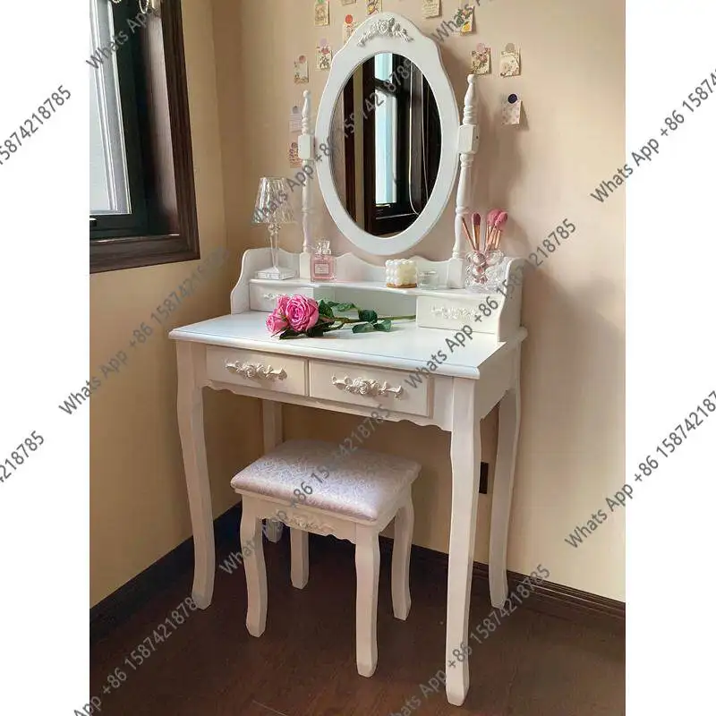 New American economical solid wood dresser small apartment mini princess simple pastoral bedroom makeup table French style