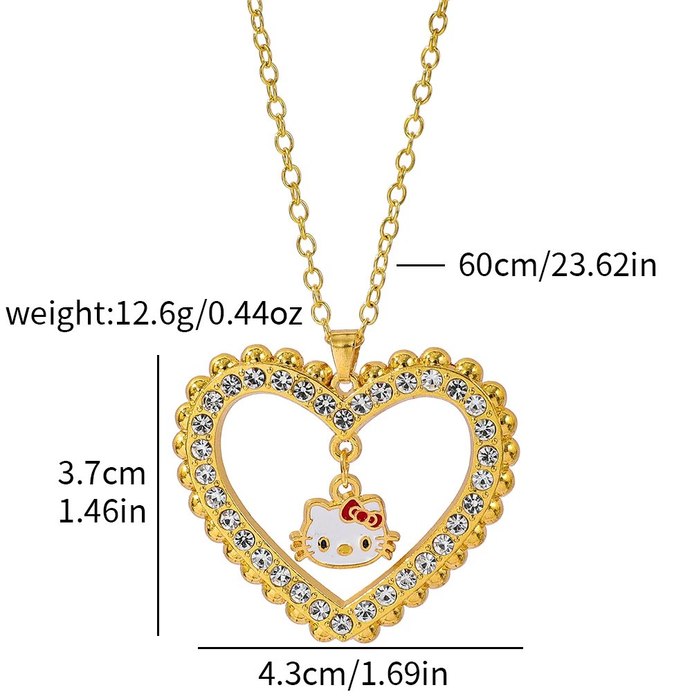 Sanrio Hello Kitty Kalung Liontin Berlian Imitasi Berbentuk Hati Berongga y2k Aksesori Mainan Wanita Hadiah Modis