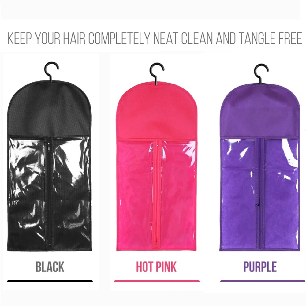 10pcs Long Hair Extensions Storage Bag Non-Woven Dust Proof Wigs Carrier Bags With Plastic Hanger For Home Organizer