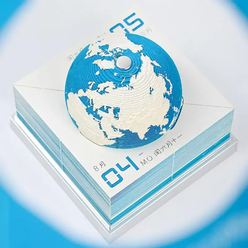 3D Earth MeMO Pad ปฏิทิน 2025 Tear Away ปฏิทินปฏิทินเวลาชิ้น Sticky Notes ปฏิทินกระดาษแกะสลัก Art Decor