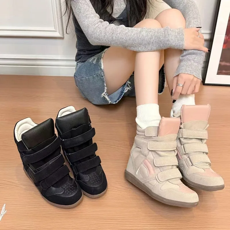 8cm Fashionable Women's Invisible Wedge Sports Shoes with High Top and Thick Sole Platform, Height Increasing Casual Shoes