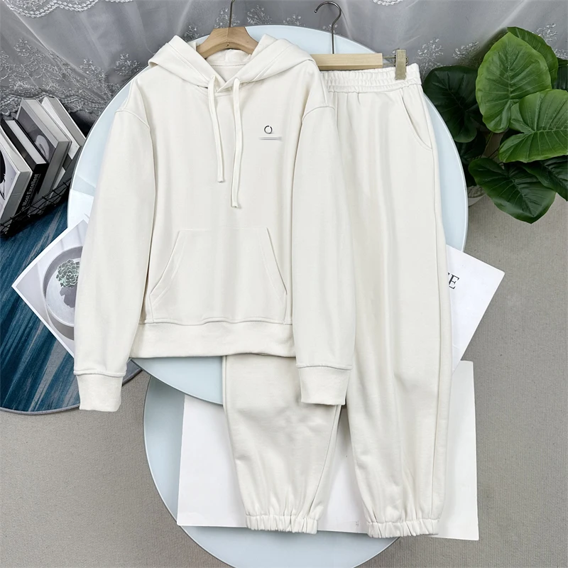 

Удобный хлопковый комплект: худи и брюки для женщин, свободный крой, эластичный пояс, манжеты, спортивный повседневный костюм