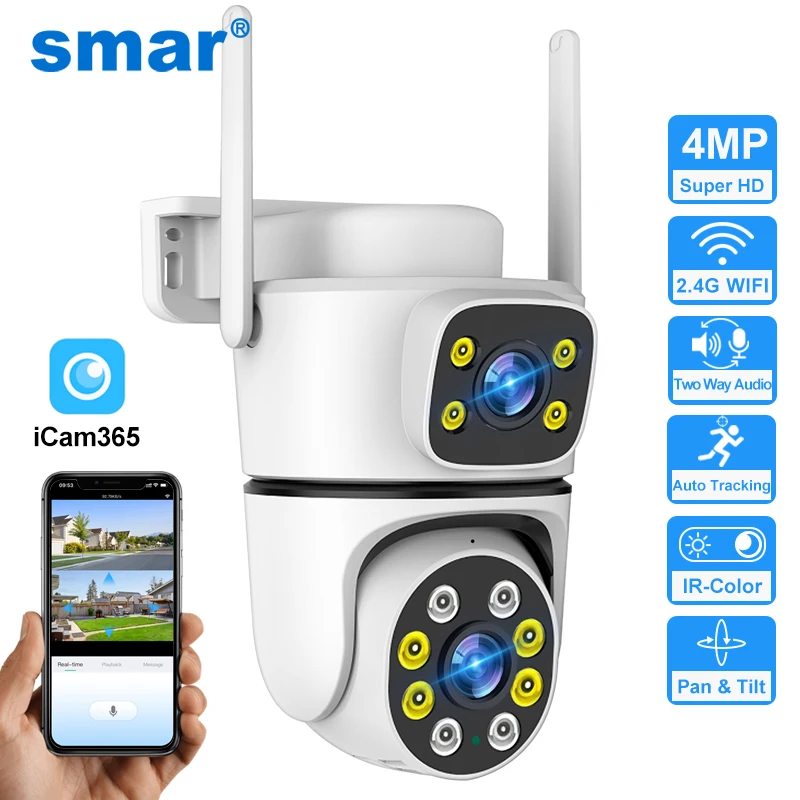

Smar 4MP PTZ Wifi IP Camera Dual Lens Outdoor 5X Zoom Ai Auto Tracking Wireless Surveillance CCTV Security Cameras ICam365