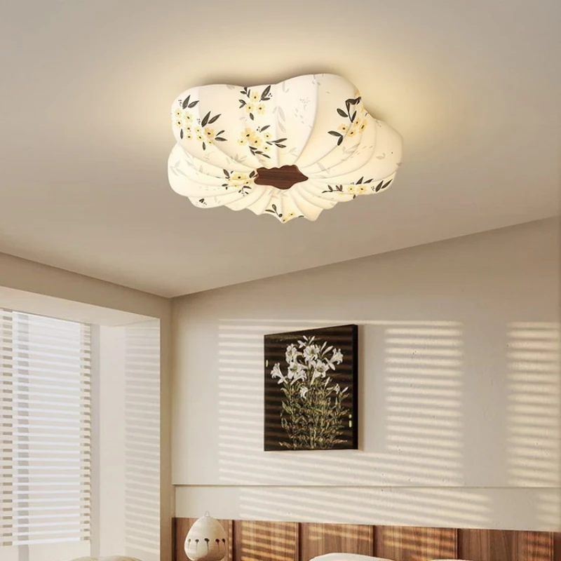 Medieval style bedroom ceiling light French retro eye protection study light walnut color dining room