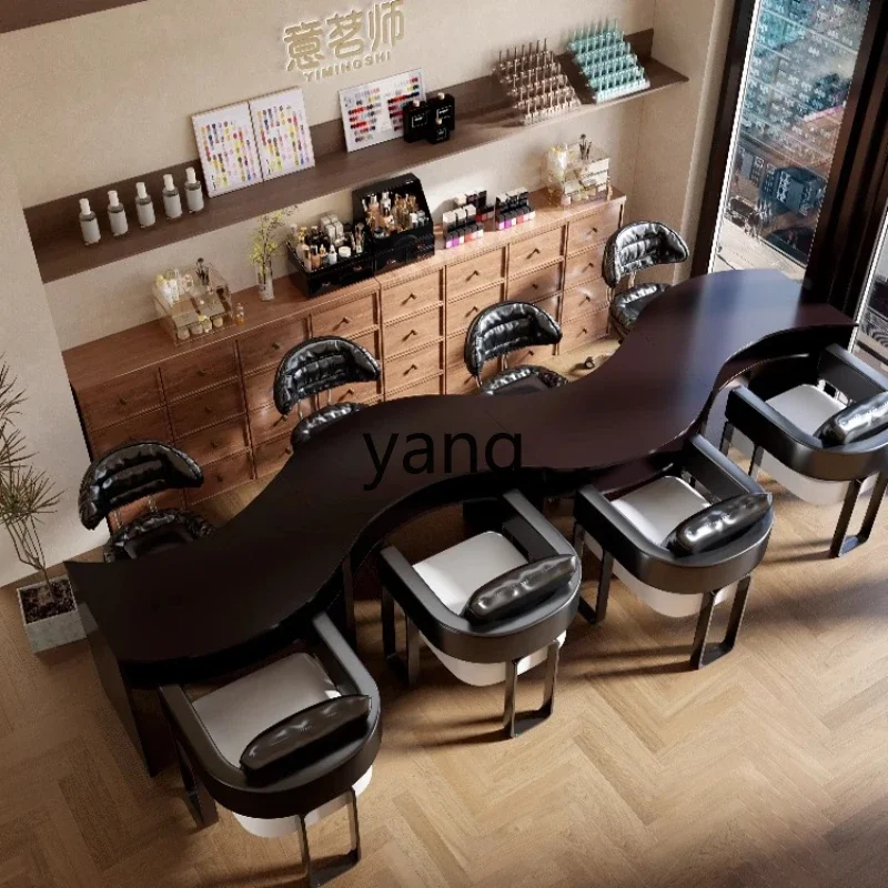 YJQ antique manicure table and chair set retro solid wood black and brown style manicure shop special table