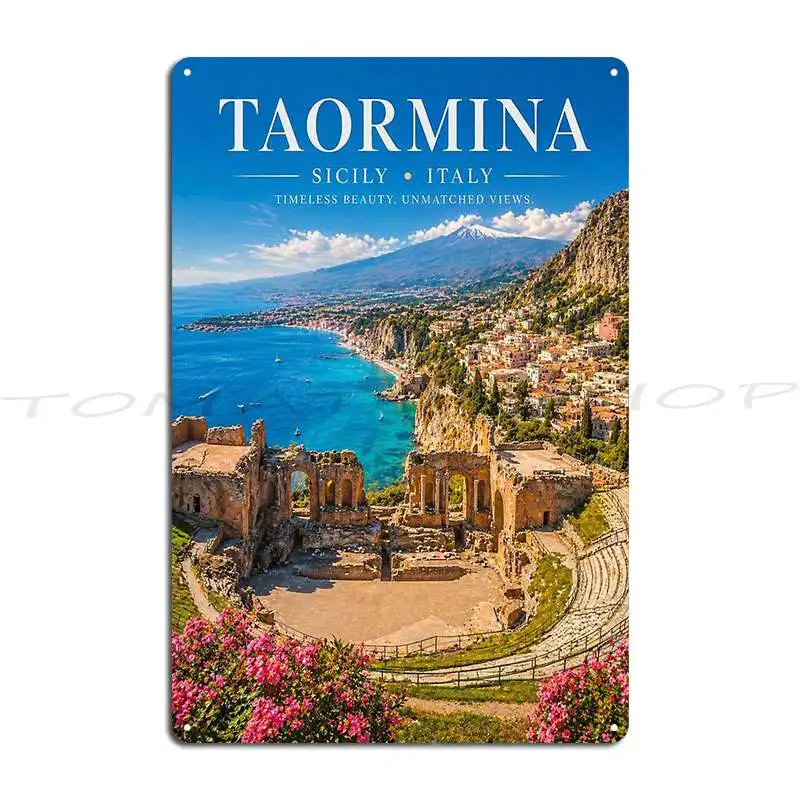 Taormina Sicily Coastal Metal Plaque Cinema Wall Custom Printing Club Personalized Tin Sign Poster