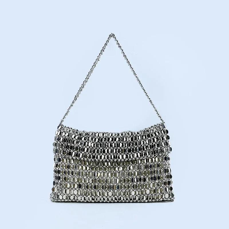

2025 Retro Metal Sequin Silver Bag for Women's Gift Luxury Hand Woven High-end Feel Handbag Advanced Shoulder Underarm Bag