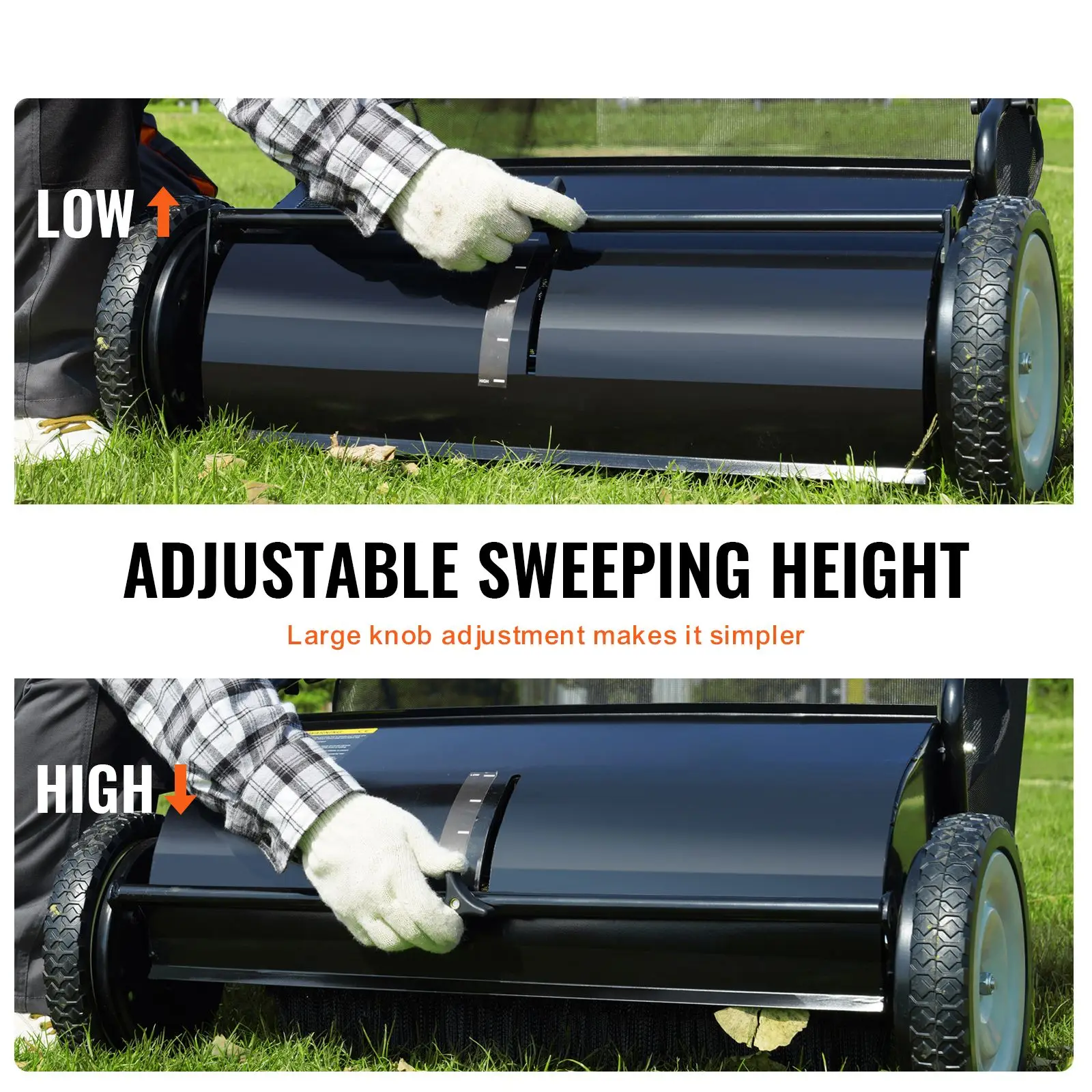 Push Lawn Sweeper, 26-inch Leaf & Grass Collector, Strong Rubber Wheels & Heavy Duty Thickened Steel, Durable to Use with Large