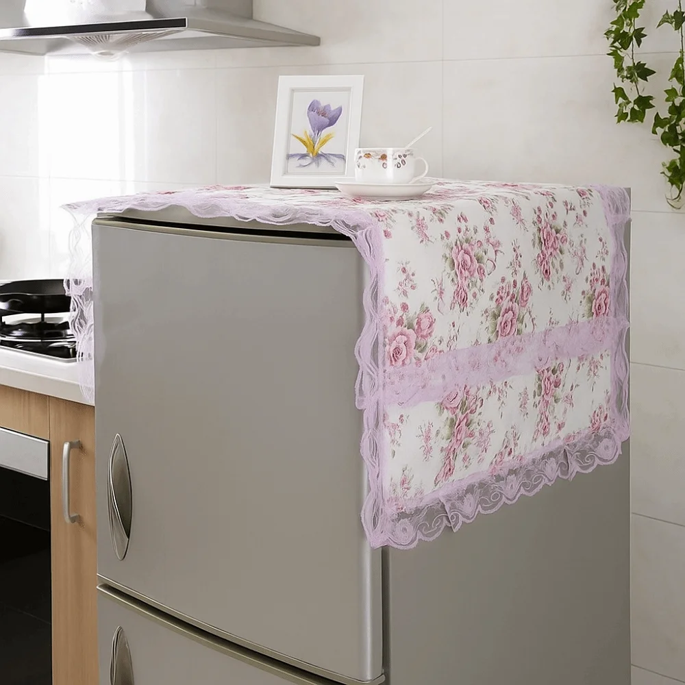 

Floral Pattern Refrigerator Dust Cover Washable Protective Washing Machine Cover Dustproof with Storage Pocket
