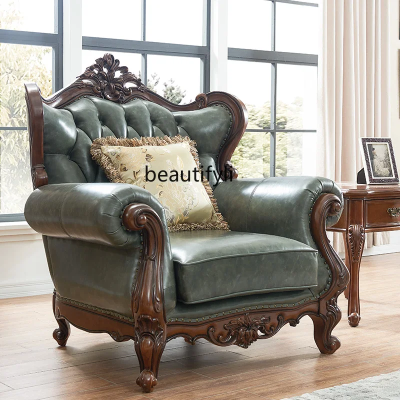 

American leather sofa first layer cowhide European three-person sofa living room 123 combination