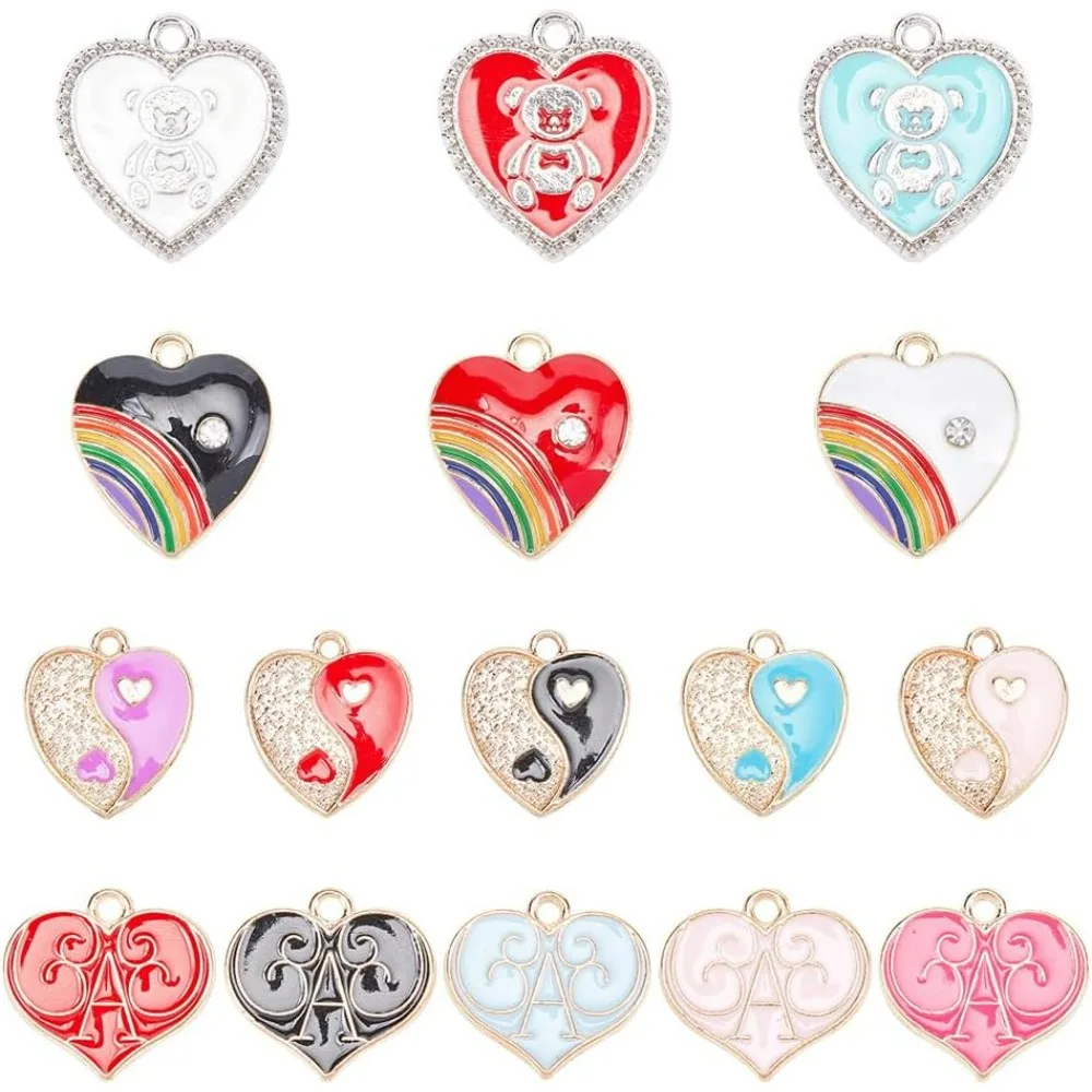 40pcs Heart Charms 4 Style Love Alloy Enamel Pendants Charms Jewelry Crafts for Christmas Valentine's Day Making DIY Earrings