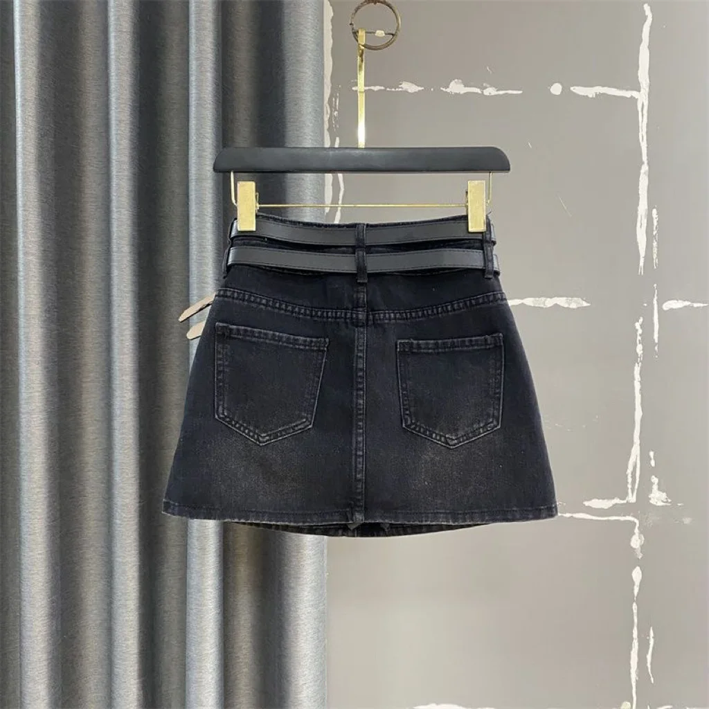 Skirt Girls Spring New Korean Elastic Waist Forking Cowboy Short 2024 Simple Childrens Clothing Pocket Personality