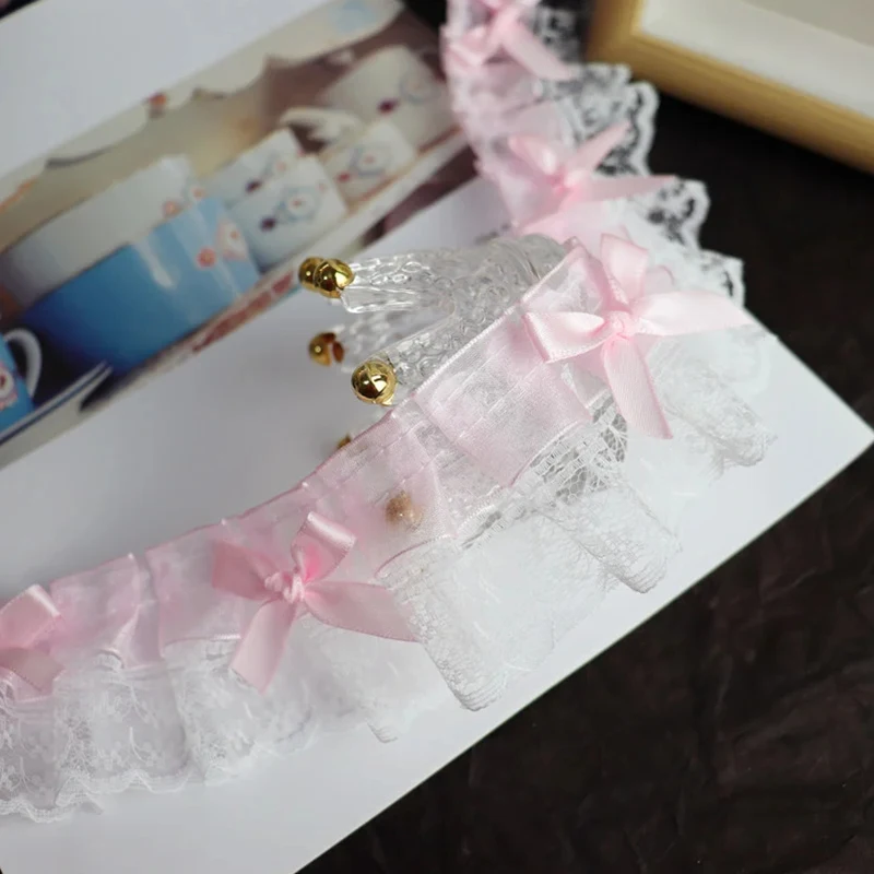 1 Yard weiß rosa zarte Schleife Rüschen Stickerei Spitzenstoffe für Kleidung Geschenk Wohnaccessoire handgemachte Nähbesatz Handwerk – Detail 7