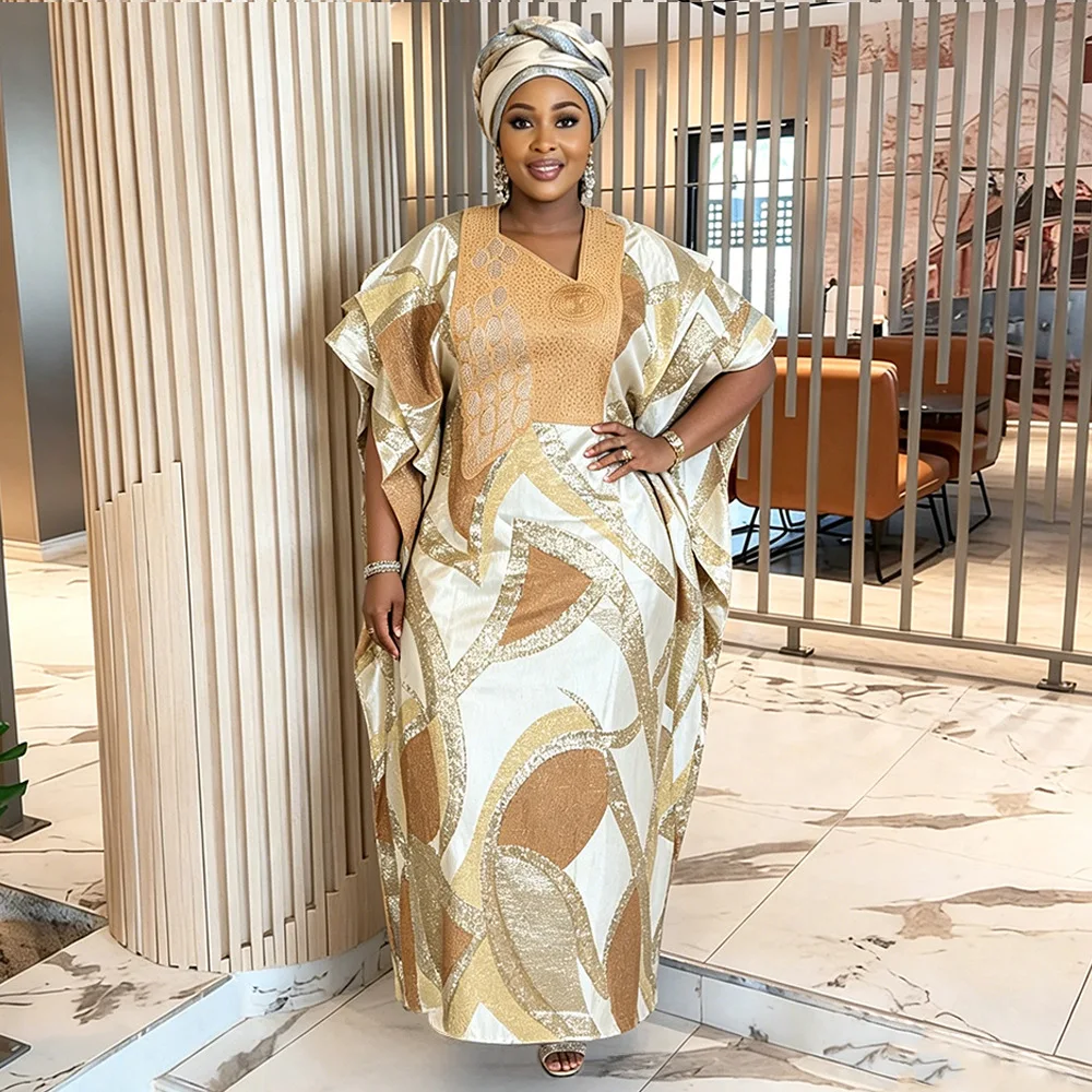 New Design African Dresses for Woman Two-Piece Set Church Clothes for Woman Attach the Headscarf Africa Clothing