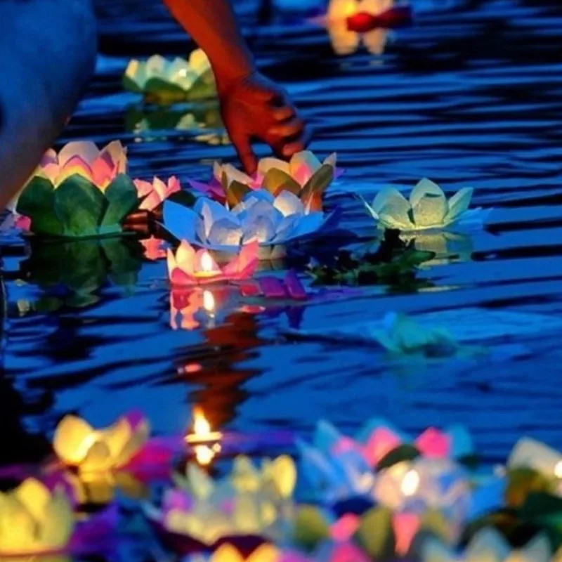 30 Pcs/Lot Valentine Candles Lanterns Wedding Event Wishing Water Lights Artificial Lotus Flower Floating Lamp Ornament