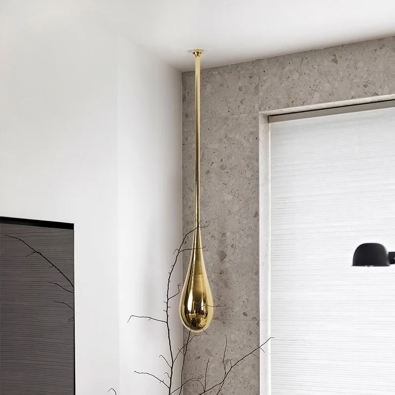 Modern Creative Electroplating Stainless Steel Lifting Water Drop Sculpture Hotel Lobby Entrance Art Hanging Decoration