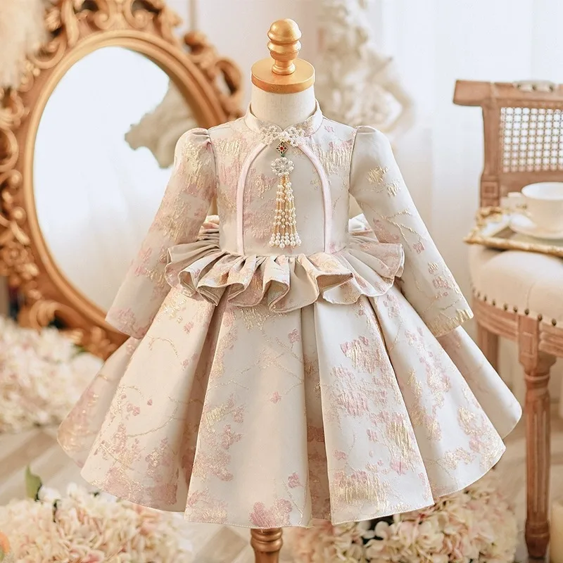 

High-End Children's Cheongsam Little Dress Princess Dress Flower Girl Baby Girl One Year Old Clothes Birthday Pettiskirt
