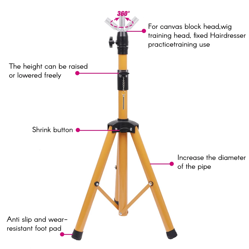 The New Adjustable Wig Stand Mannequin Head Tripod For Canvas Block Heads,Making Wigs,Styling,Cosmetology Hairdressing Trainning_voghion.com