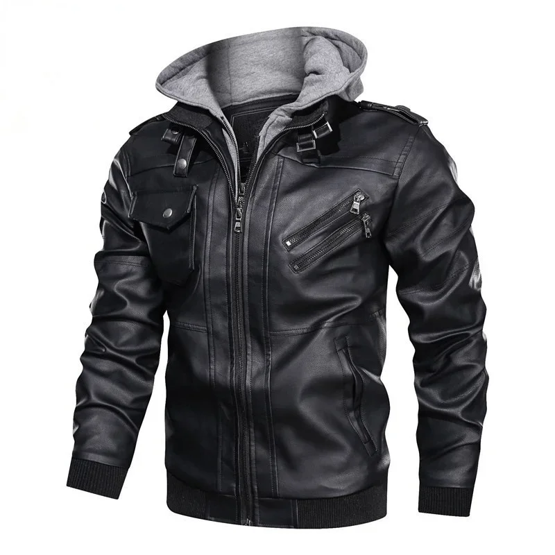 Men Brand Winter Leather Jacket Coat Men Fashion Hooded Motorcycle PU Jacket Men Casual Biker Faux Leather Jackets Men