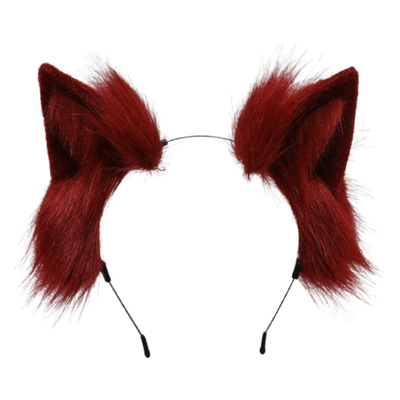 Diadema con orejas de piel sintética hecha a mano para gato, diadema de pelo de Animal de peluche esponjoso de Color sólido, de