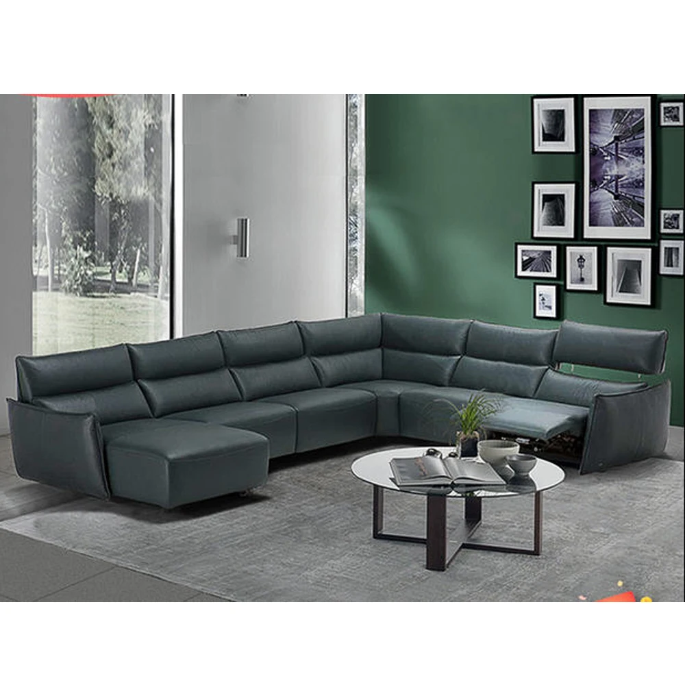 Dual Motor Power Reclining Genuine Leather Sectional Sofa with Adjustable Headrests, L-Shaped Corner Couch with Chaise Lounge
