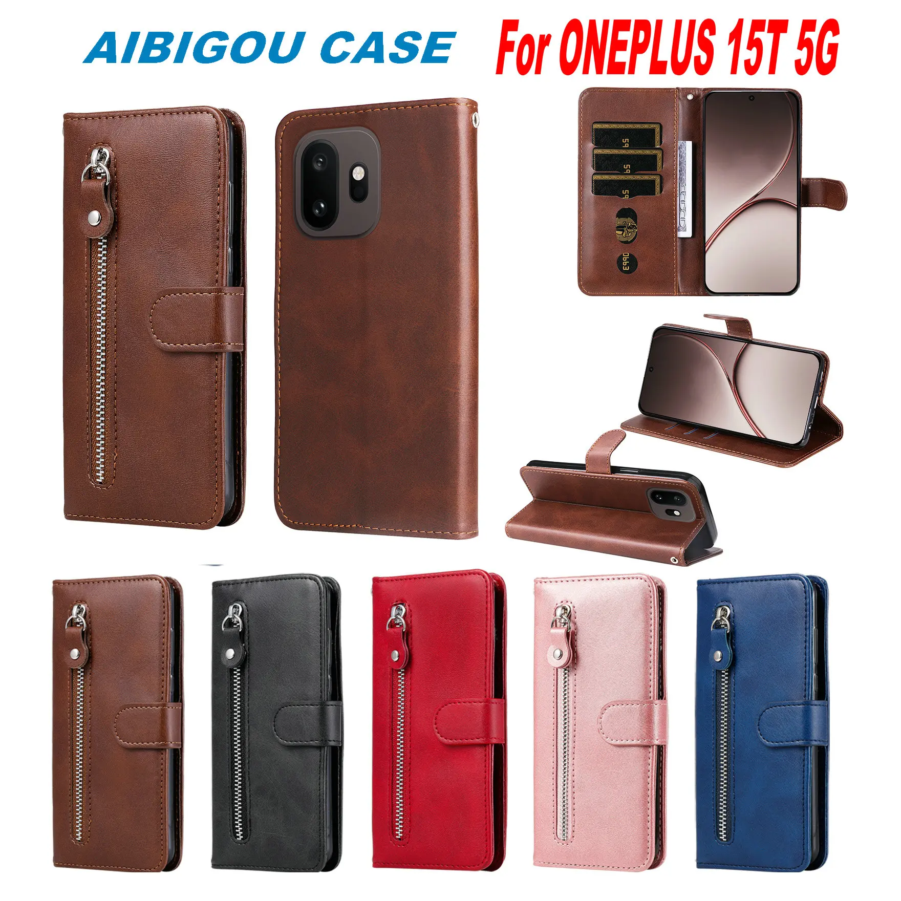

For ONEPLUS 15T Luxury Zipper Leather Case Flip Retro Skin Wallet Book Holder Full Cover For ONEPLUS15 T 1+15t Funda Phone Bags