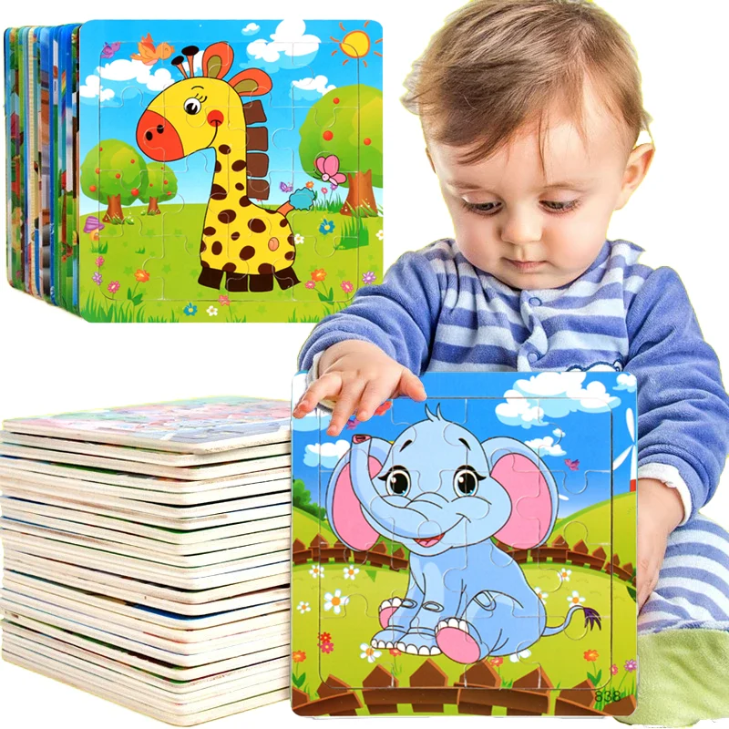 Wooden Puzzle Toddler For Baby Cartoon Vehicle Animals Cognitive Learning Educational Toys for Children Gift