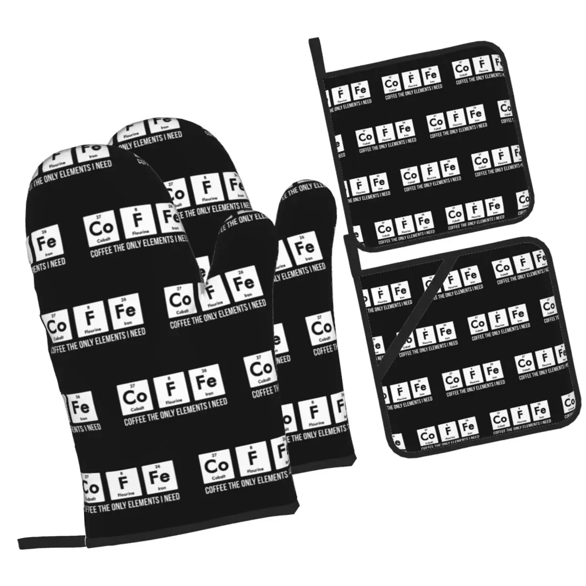 Chemistry Periodic Table Oven Mitts and Pot Holder Sets of 4 for Baking Kitchen Cooking BBQ Resistant Non-Slip Gloves