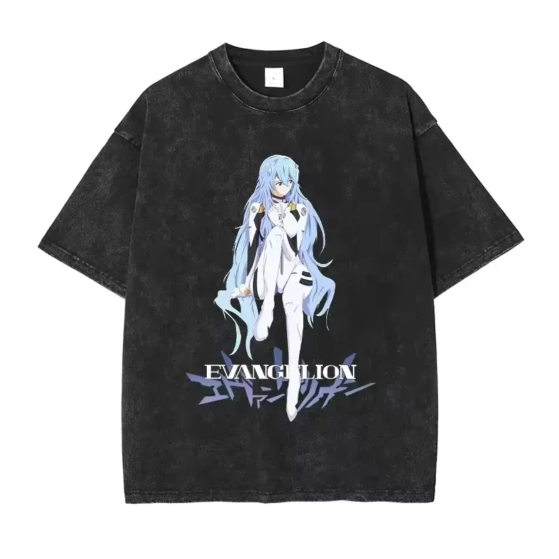 Anime Neon Genesis Evangelion EVA Vintage Washed T Shirt 2026 Summer 100% Cotton T-shirt Unisex Tee Harajuku Streetwear Casual