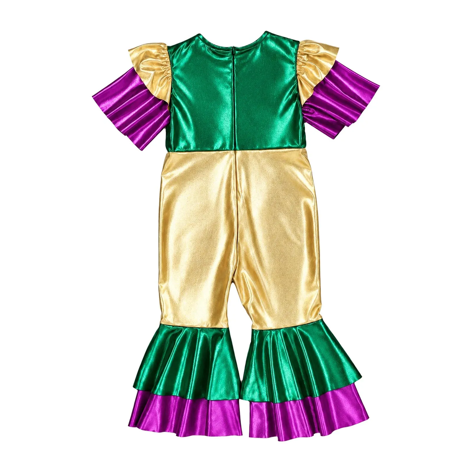Baby Girls Carnival Party Festival Costume Metallic Color Block Romper Short Sleeve Zipper Jumpsuit for Performance Photo Shoot