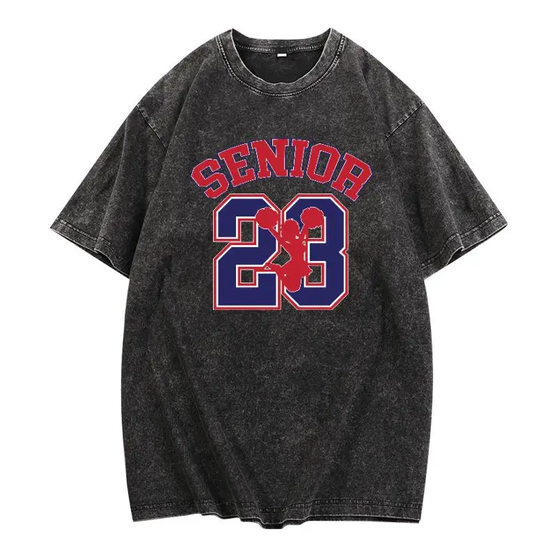

Washed T - Shirt With “SENIOR 23” And Cheerleader Graphic, Ideal For Graduation