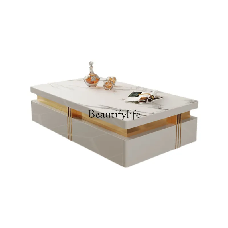 

Light luxury rock slab coffee table square modern simple living room home