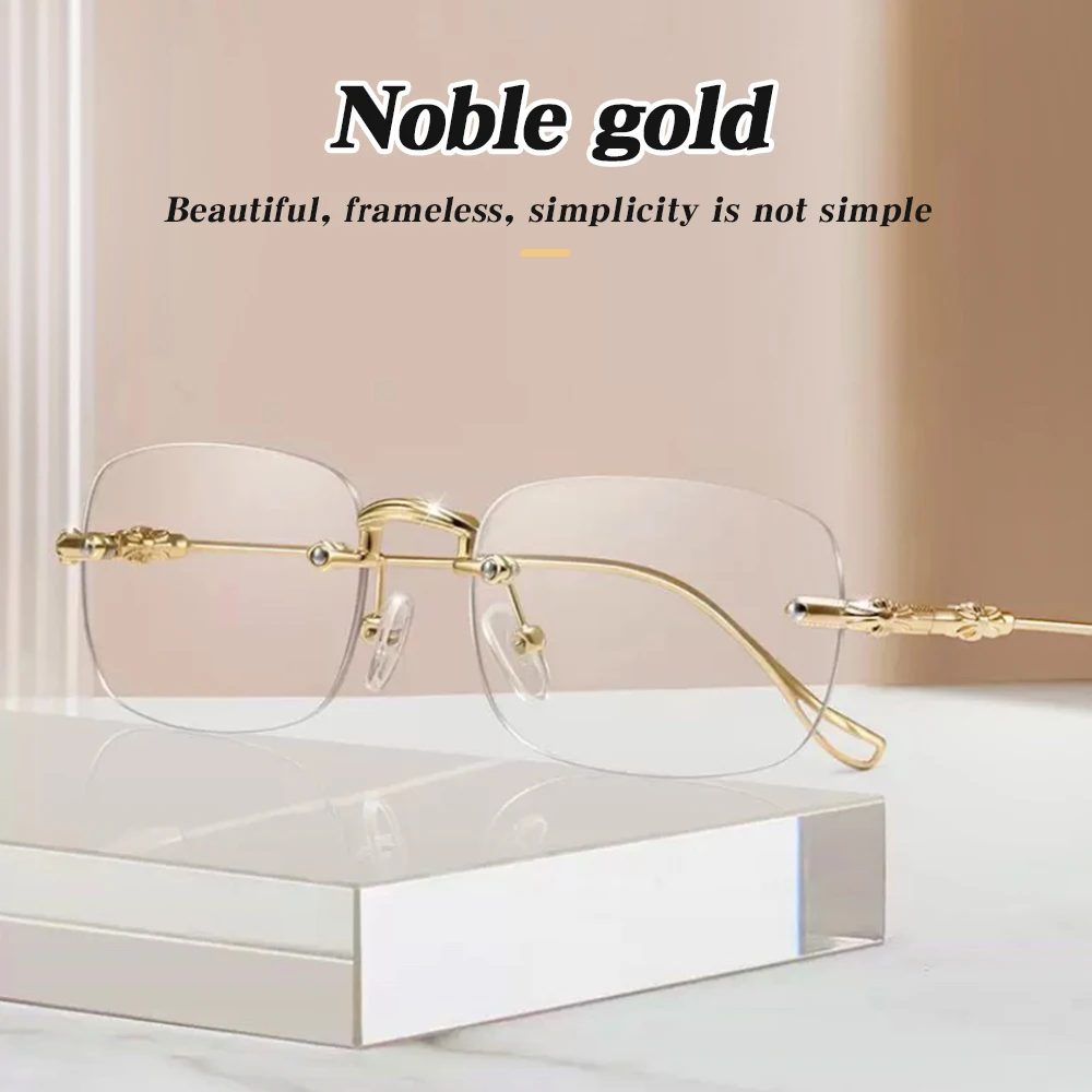 

BEAU FIVE Luxury Rimless Photochromic Eyeglasses - Anti-Blue Light Auto-Tint UV-Protective Stylish Fashion Glasses F106