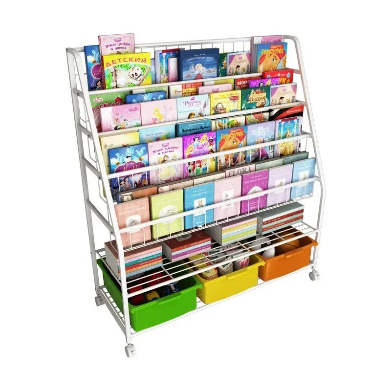 

Industrial Design School Library Furniture Steel Trolley Racks Book Display Shelves