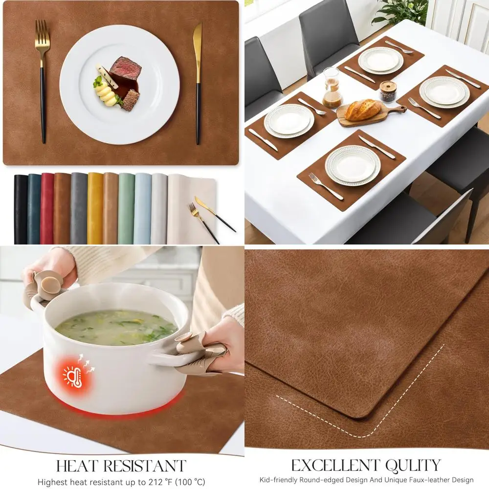 

Waterproof Faux Leather Vinyl Placemats Set - 12 x 17 Inches, Oil-Proof, Wipeable, Heat Resistant, Durable for Everyday Use